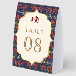 Navy Burgundy Elephant Indian Wedding Table Number Paper Table Tent