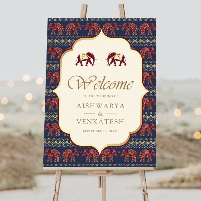 Navy Burgundy Elephant Indian Wedding Welcome Sign (Creator Uploaded)