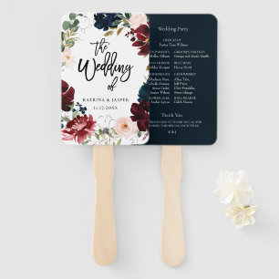 Navy Burgundy Fall Floral Wreath Wedding Hand Fan