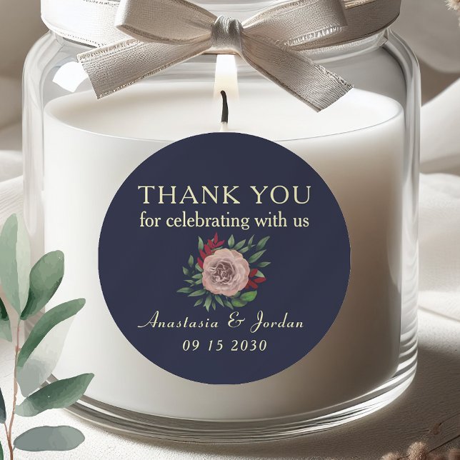 Navy Burgundy Fall Wedding Thank You Classic Round Sticker (Creator Uploaded)