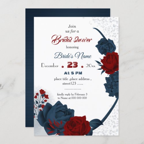 navy  burgundy floral botanical bridal shower invitation