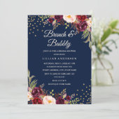 Navy Burgundy Floral Confetti Brunch and Bubbly Invitation (Standing Front)