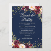 Navy Burgundy Floral Confetti Brunch and Bubbly Invitation (Front)