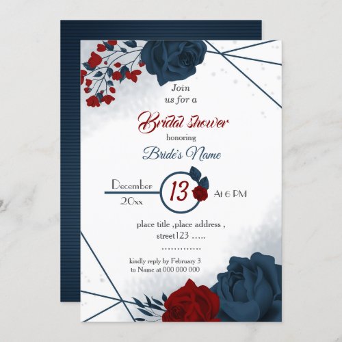 navy  burgundy floral geometric bridal shower  invitation