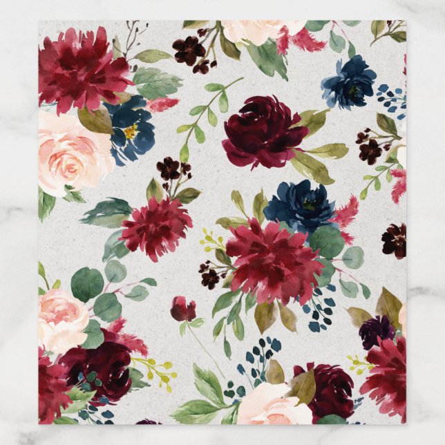 Navy & Burgundy Floral Wedding Drop In Envelope Liner (Design)