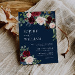Navy Burgundy Floral Wedding Invitation<br><div class="desc">Boho Burgundy and Blush Floral Navy Wedding Invitation. This invitation is characterized by boho burgundy and blush roses and flowers with two modern high-class fonts that shape the trends of the present and future festive events.</div>