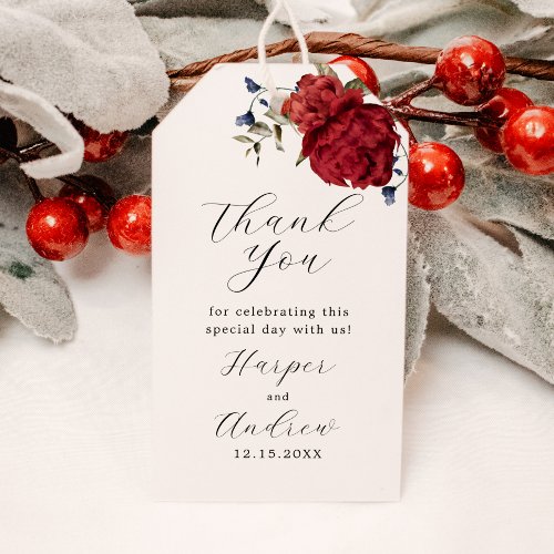Navy Burgundy Floral Wedding Thank You  Gift Tags