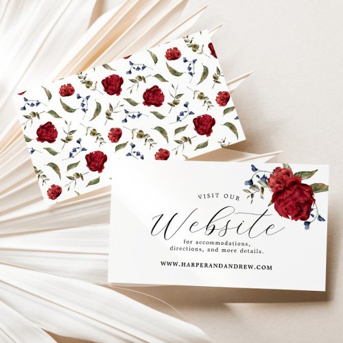 Navy Burgundy Floral Wedding Website   Enclosure Card