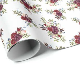 Navy + Burgundy Floral Wrapping Paper