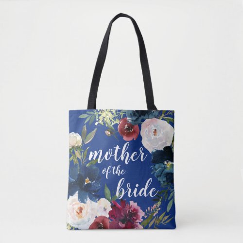 Navy Burgundy Floral Wreath Mother of The Bride Tote Bag