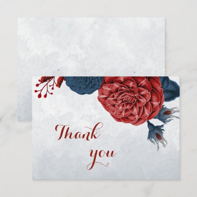 navy & burgundy flowers botanical thank you card (Front/Back)