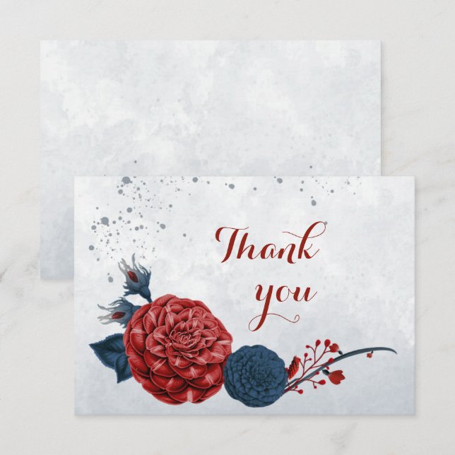 navy & burgundy flowers botanical thank you card (Front/Back)