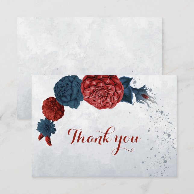navy & burgundy flowers botanical thank you card (Front/Back)