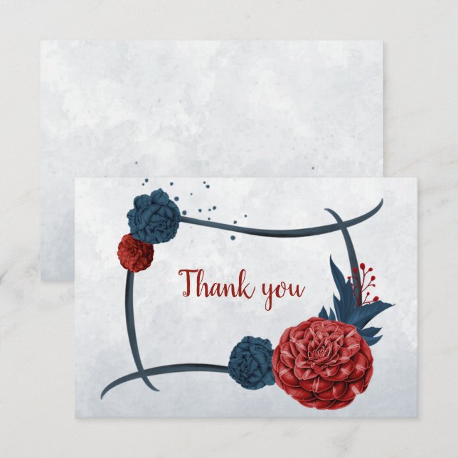 navy & burgundy flowers botanical thank you card (Front/Back)