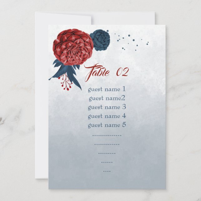 navy & burgundy flowers seating table number (Front)