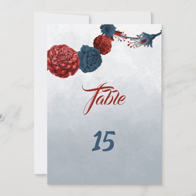 navy & burgundy flowers table number card (Front)