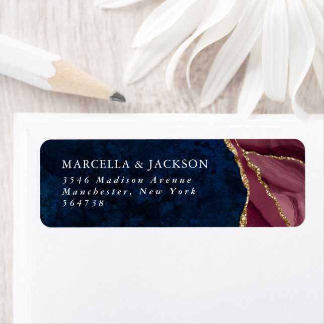 Navy, Burgundy & Gold Agate Address Label (Insitu)