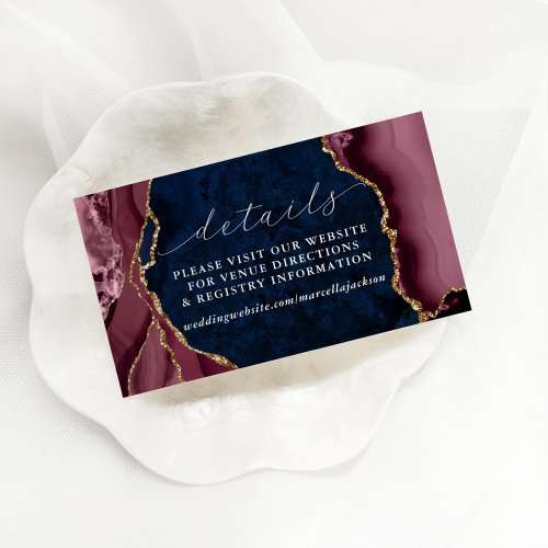 Navy Burgundy  Gold Agate Details Note Card