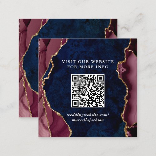 Navy Burgundy  Gold Agate Website QR Code Note Card