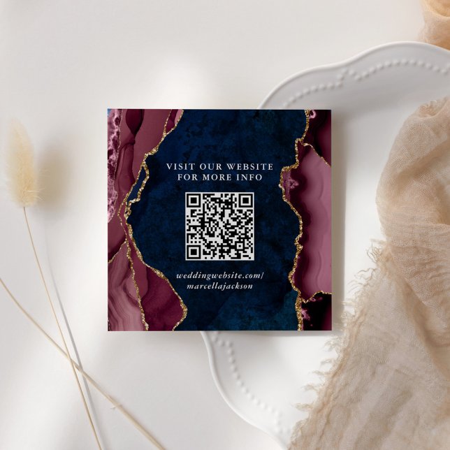 Navy, Burgundy & Gold Agate Website QR Code Note Card (Creator Uploaded)