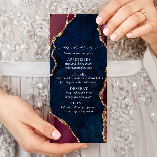 Navy, Burgundy & Gold Agate Wedding Menu (Creator Uploaded)