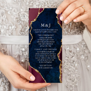 Navy, Burgundy & Gold Agate Wedding Program