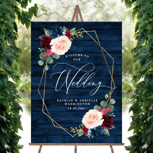 Navy Burgundy Gold Blush Pink Welcome Wedding Sign