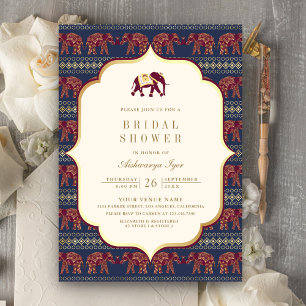 Navy Burgundy Gold Elephant Indian Bridal Shower Invitation