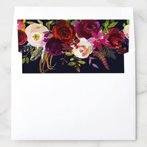 Navy Burgundy Marsala Boho Floral Envelope Liner