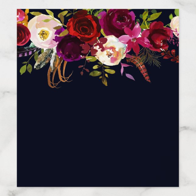 Navy Burgundy Marsala Boho Floral Envelope Liner (Design)