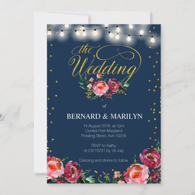 Navy Burgundy Marsala Floral Autumn Wedding Card (Front)