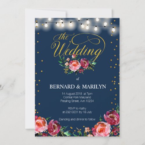 Navy Burgundy Marsala Floral Autumn Wedding Card