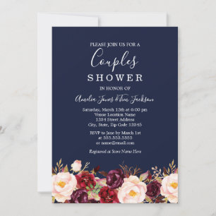 Navy Burgundy Marsala Wedding Couples Shower Invitation