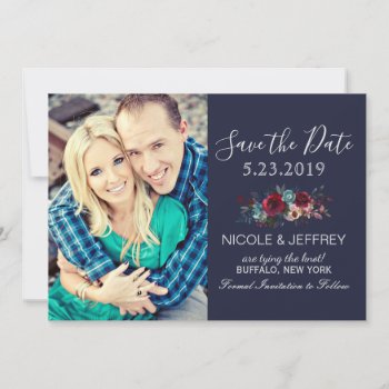 Navy Burgundy Merlot Floral Wedding Save The Date by My_Wedding_Bliss at Zazzle