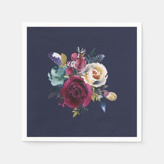 Navy Burgundy Merlot Wedding Reception Dinner Napkins (Front)