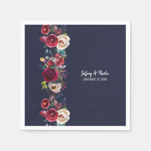 Navy Burgundy Merlot Wedding Reception Dinner Napkins