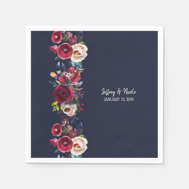 Navy Burgundy Merlot Wedding Reception Dinner Napkins (Front)