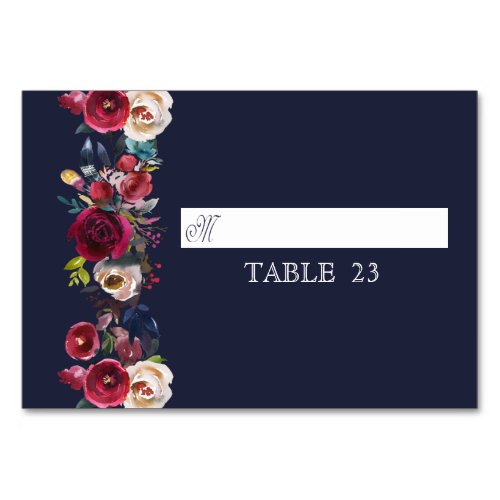 Navy Burgundy Merlot Wedding Table Place Card