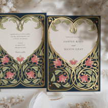 Vintage Library Book Wedding Foil Invitation