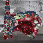 Navy Burgundy Peony Silver Sage Greenery Wedding Neck Tie<br><div class="desc">A navy burgundy wedding neck tie featuring watercolor-painted burgundy red peonies with silvery sage greenery against a solid navy blue background.</div>