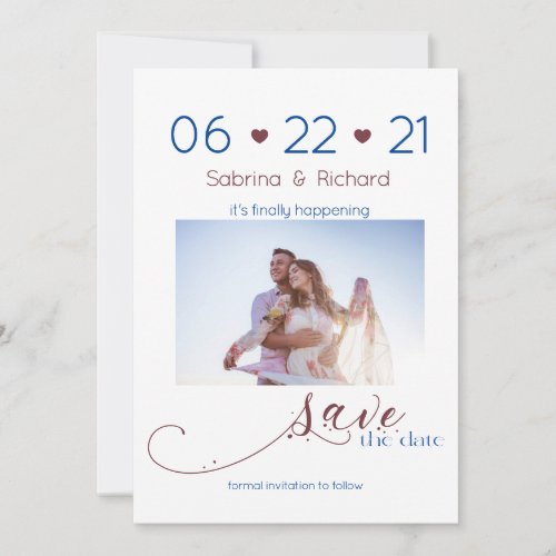 Navy Burgundy  Photo Minimalist Save the Date