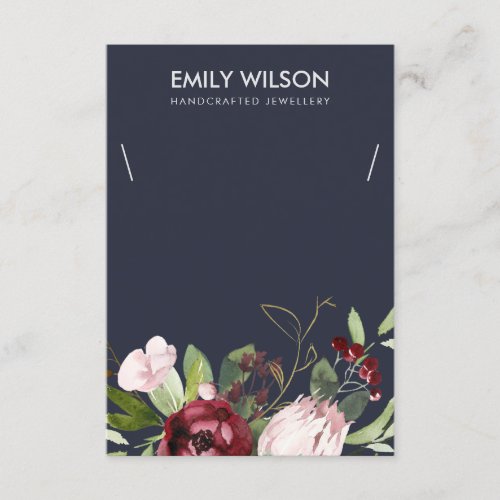 NAVY BURGUNDY PROTEA FLORAL NECKLACE DISPLAY CARD