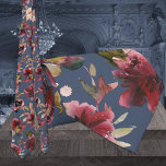 Navy Burgundy Raspberry Pink Peony Wedding Neck Tie<br><div class="desc">A burgundy wedding neck tie featuring watercolor-painted raspberry pink,  red burgundy peonies with deep green,  pink and peach greenery against a solid dusty navy blue background.</div>