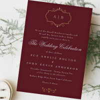 navy burgundy romantic classic monogram wedding