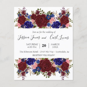 Navy Burgundy Romantic Wedding Floral Square Invit