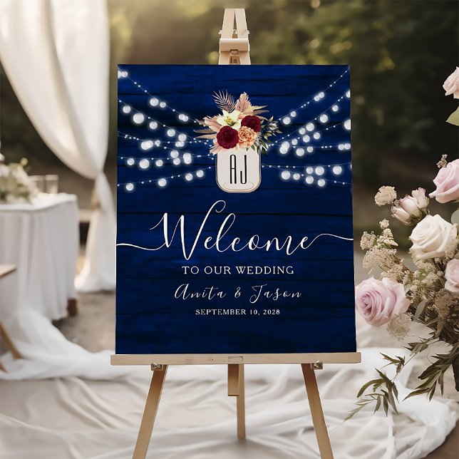 Navy Burgundy Rustic Wedding Welcome Sign (Creator Uploaded)