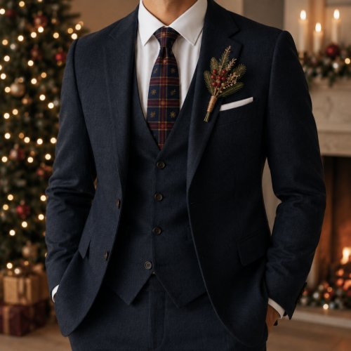 Navy Burgundy Tartan Snowflake Christmas Neck Tie