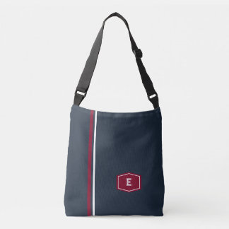 Navy Burgundy University style Monogram Crossbody Bag