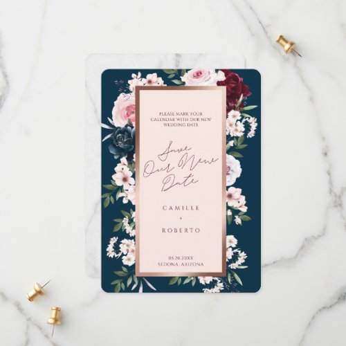 Navy Burgundy Watercolor Rose Gold Marble Navy Save The Date