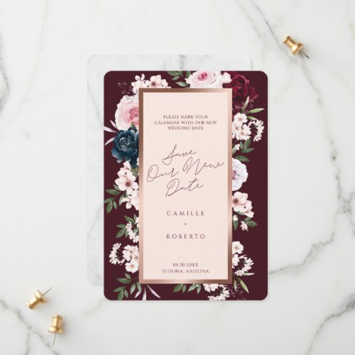 Navy Burgundy Watercolor Rose Gold Marble Save The Date